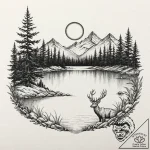 Tattoo design a calm lake with a fantasy crea… – tattoo sketch (№1753074338_0, 21.07.2025 05:05) — tattoovalue.net