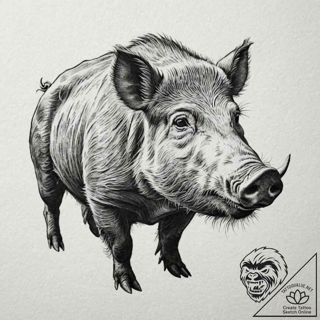 Boar, tattoo drawing outline, on a clean whit... - tattoo sketch (№1753074421_0, 21.07.2025 05:07) — tattoovalue.net