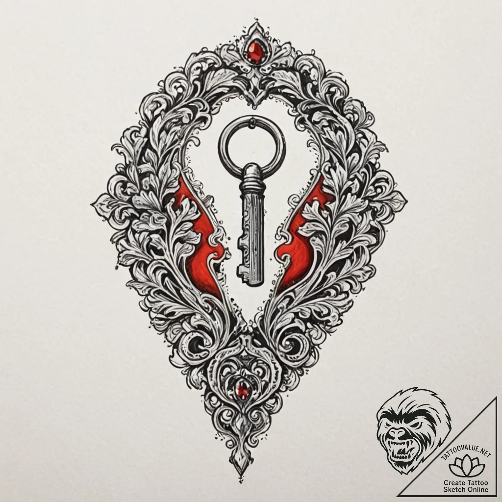 Tattoo design a highly detailed tiny key with... - tattoo sketch (№1753074669_0, 21.07.2025 05:11) — tattoovalue.net