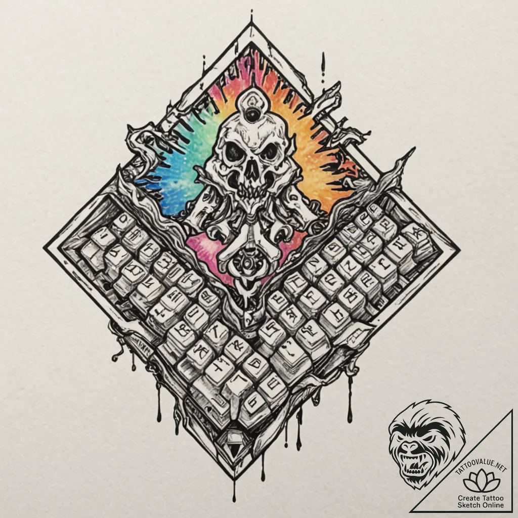 Tattoo design a stylized mechanical keyboard... - tattoo sketch (№1753074837_0, 21.07.2025 05:13) — tattoovalue.net