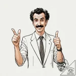 A graphic novel portrait of borat, with his t… – tattoo sketch (№1753076163_0, 21.07.2025 05:36) — tattoovalue.net