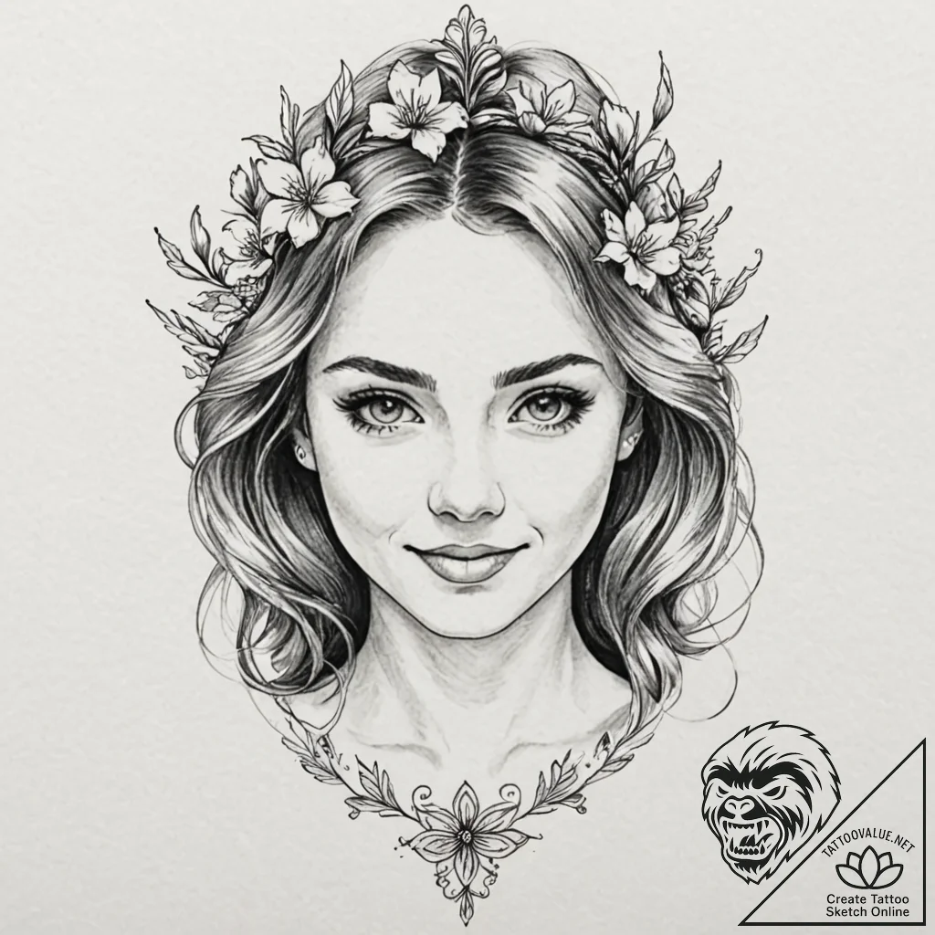 Tattoo design: a portrait of lada, with a ben... - tattoo sketch (№1753076246_0, 21.07.2025 05:37) — tattoovalue.net