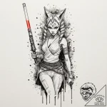 36. linework tattoo of ahsoka tano with her t… – tattoo sketch (№1753076411_0, 21.07.2025 05:40) — tattoovalue.net