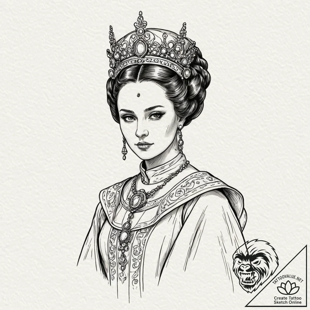 50. a sketch of queen amidala in her royal at... - tattoo sketch (№1753076742_0, 21.07.2025 05:45) — tattoovalue.net