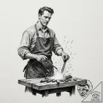 A detailed portrait of a blacksmith at work,… – tattoo sketch (№1753077648_0, 21.07.2025 06:00) — tattoovalue.net