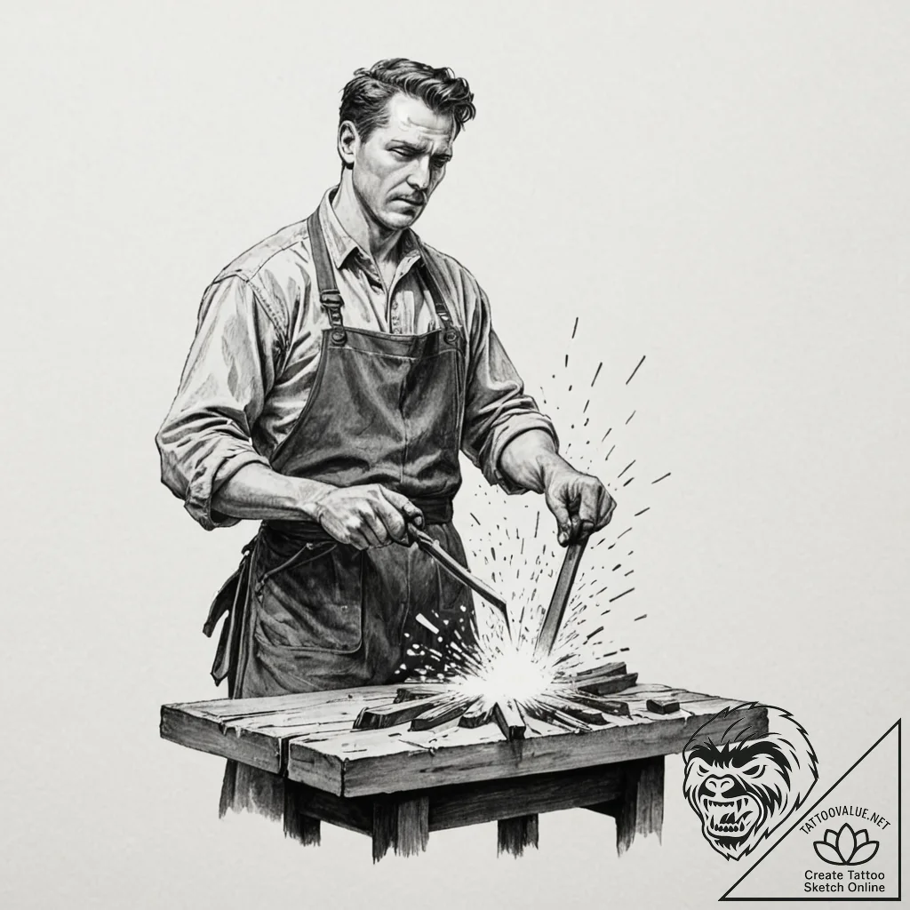 A detailed portrait of a blacksmith at work,... - tattoo sketch (№1753077648_0, 21.07.2025 06:00) — tattoovalue.net