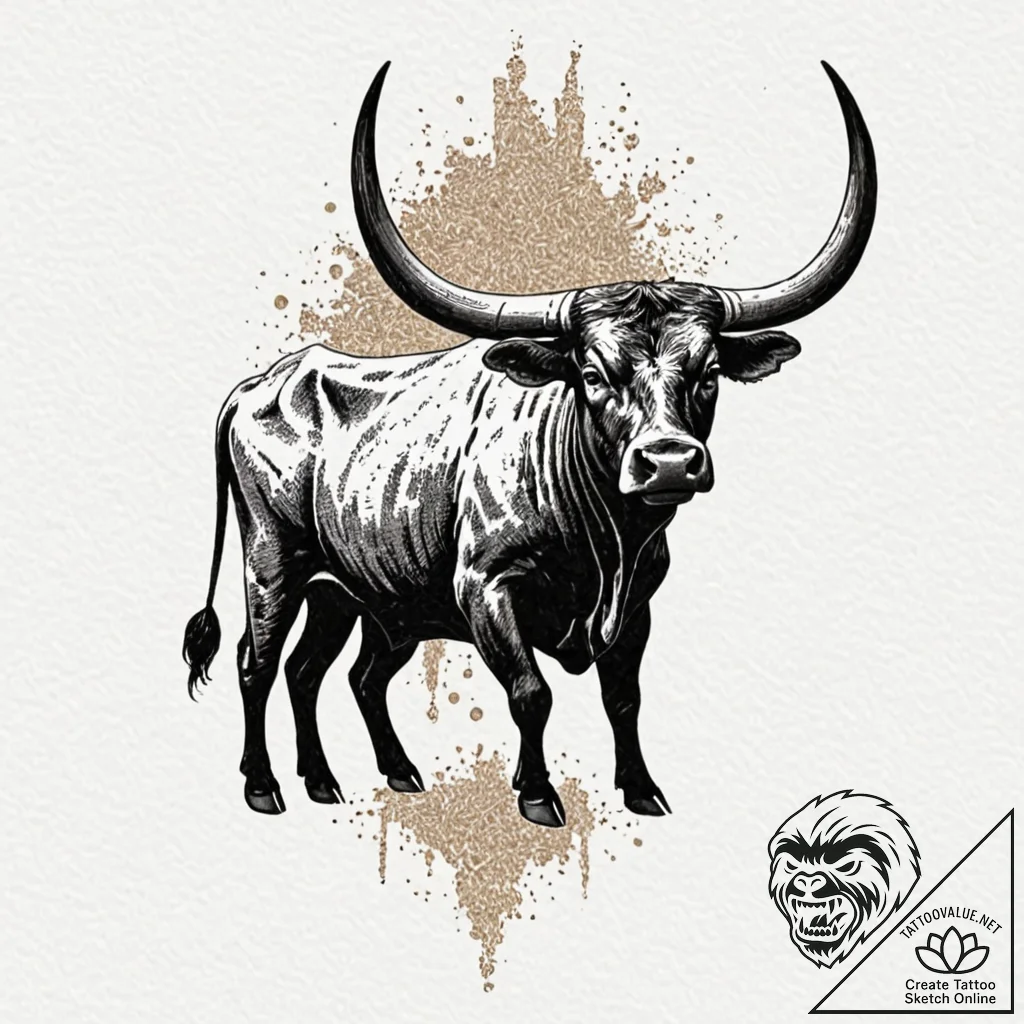 Tattoo design a taurus bull's silhouette in s... - tattoo sketch (№1753078390_0, 21.07.2025 06:13) — tattoovalue.net