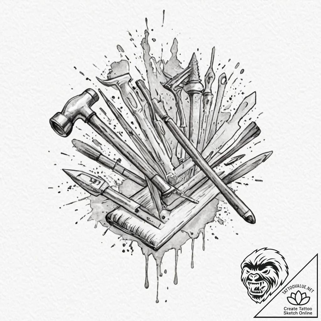 р“сђсѓрїрїр° 15: symbolic objects & tools (рў... - tattoo sketch (№1753078473_0, 21.07.2025 06:14) — tattoovalue.net