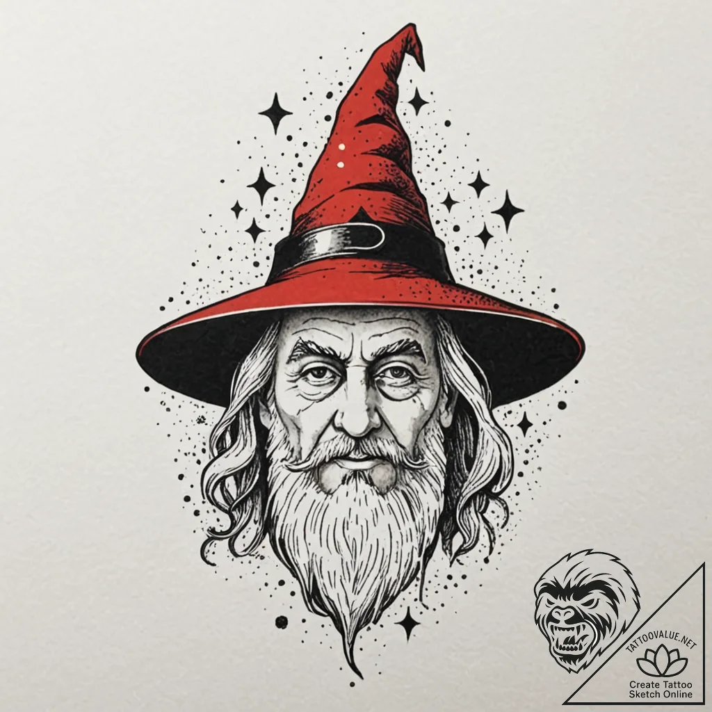 Tattoo sketch a wise old wizard's hat with gl... - tattoo sketch (№1753078884_0, 21.07.2025 06:21) — tattoovalue.net
