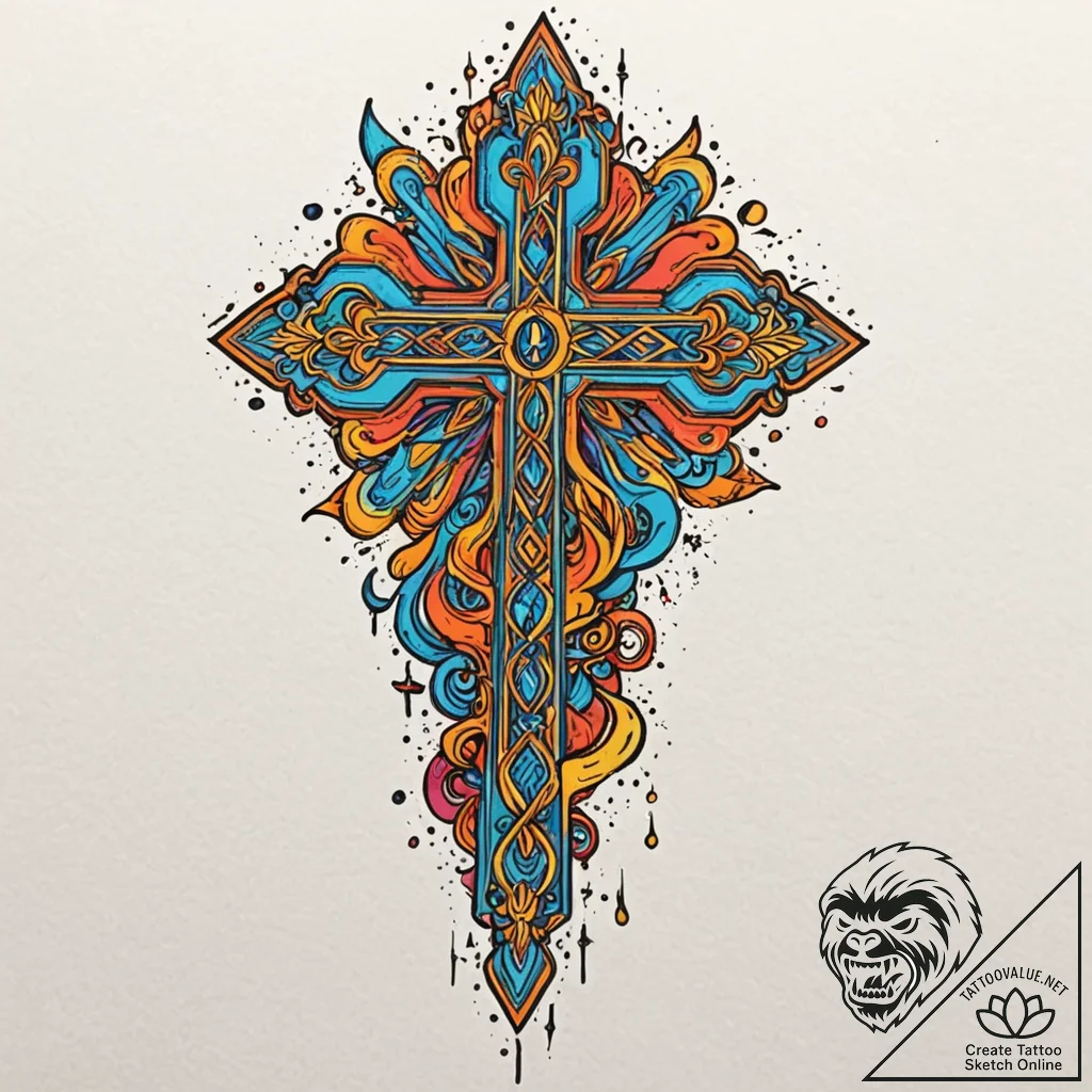 Orthodox cross, concept art for tattoo, vibra... - tattoo sketch (№1753078967_0, 21.07.2025 06:22) — tattoovalue.net