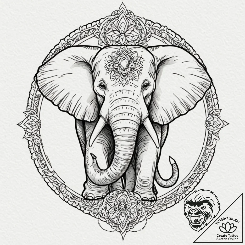 Tattoo design a powerful elephant, tusks out,... - tattoo sketch (№1753079048_0, 21.07.2025 06:24) — tattoovalue.net