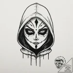 Tattoo design a rogue’s hood and mask with gl… – tattoo sketch (№1753079461_0, 21.07.2025 06:31) — tattoovalue.net