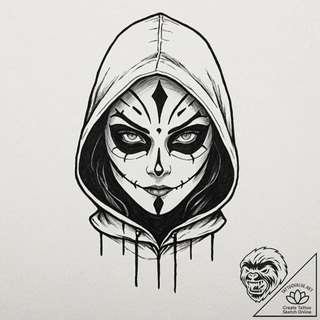Tattoo design a rogue's hood and mask with gl... - tattoo sketch (№1753079461_0, 21.07.2025 06:31) — tattoovalue.net