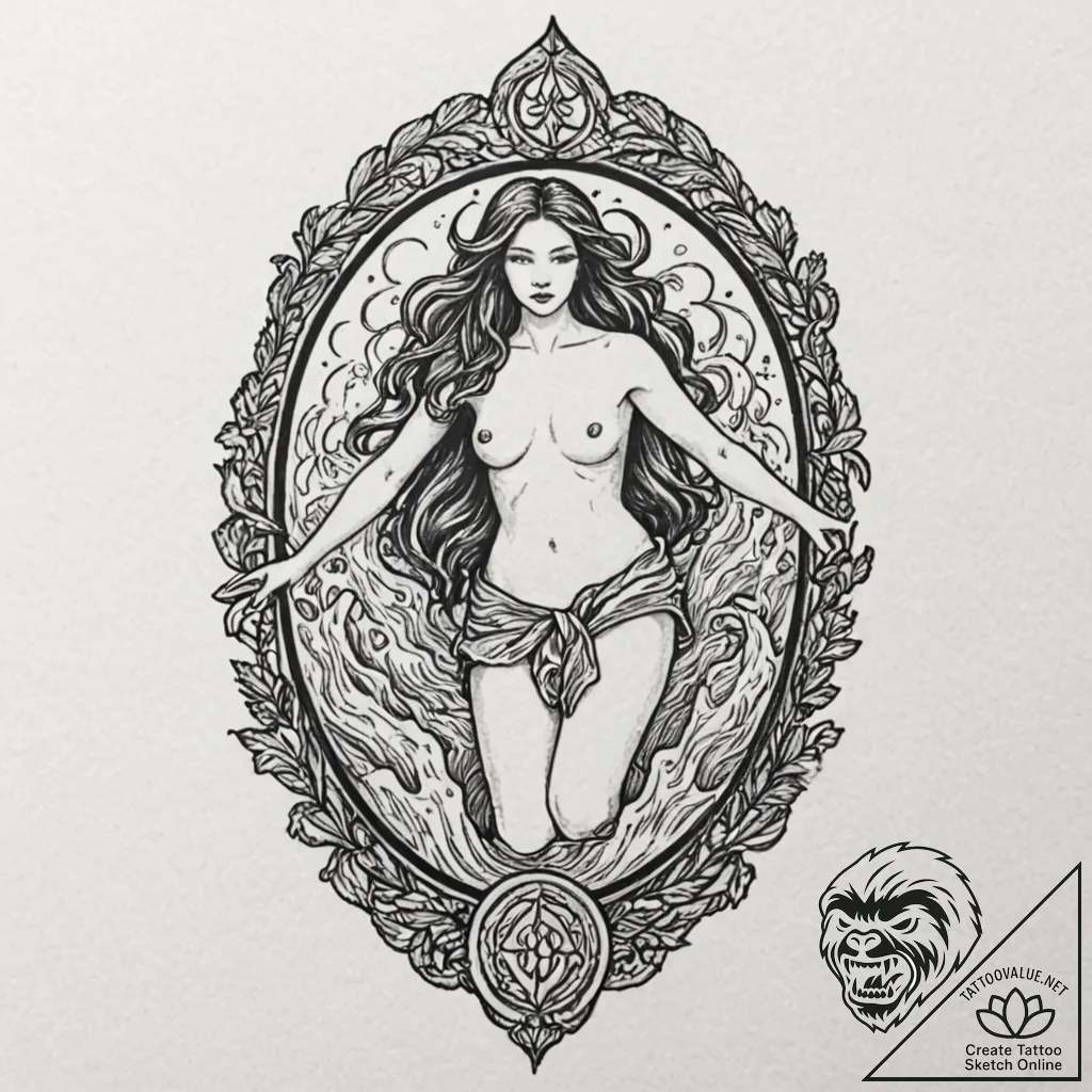 Tattoo sketch aquarius's water-bearer, with t... - tattoo sketch (№1753080200_0, 21.07.2025 06:43) — tattoovalue.net