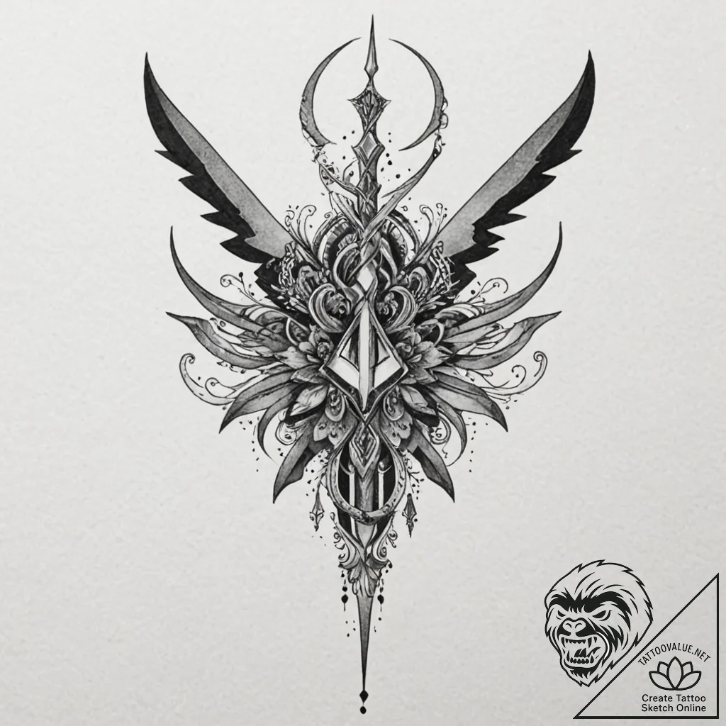 A neo-traditional design of a crysknife, orna... - tattoo sketch (№1753081270_0, 21.07.2025 07:01) — tattoovalue.net