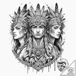 A graphic novel panel of the “aztec dubstep”… – tattoo sketch (№1753081684_0, 21.07.2025 07:08) — tattoovalue.net