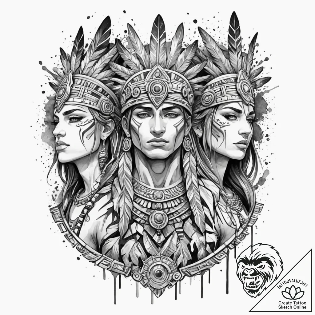 A graphic novel panel of the "aztec dubstep"... - tattoo sketch (№1753081684_0, 21.07.2025 07:08) — tattoovalue.net