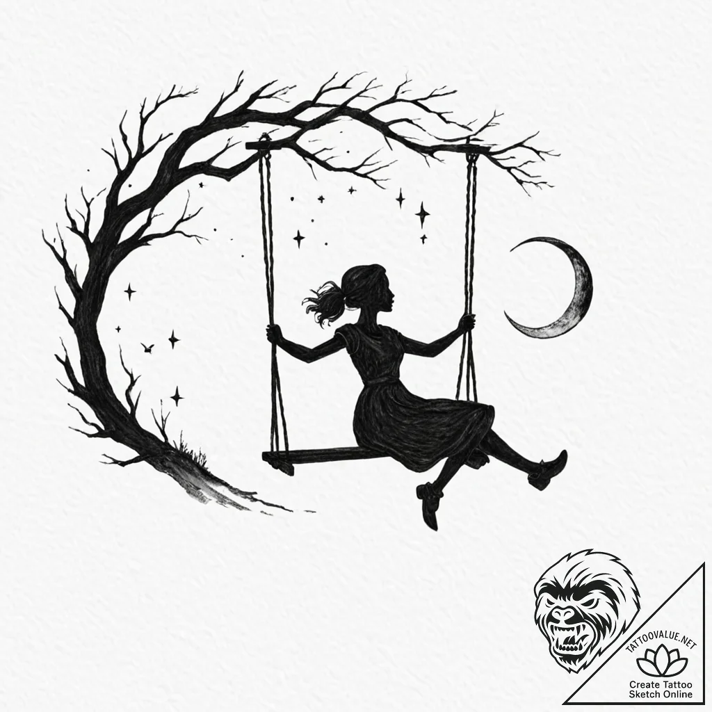 Tattoo design a silhouette of a girl on a swi... - tattoo sketch (№1753081766_0, 21.07.2025 07:09) — tattoovalue.net
