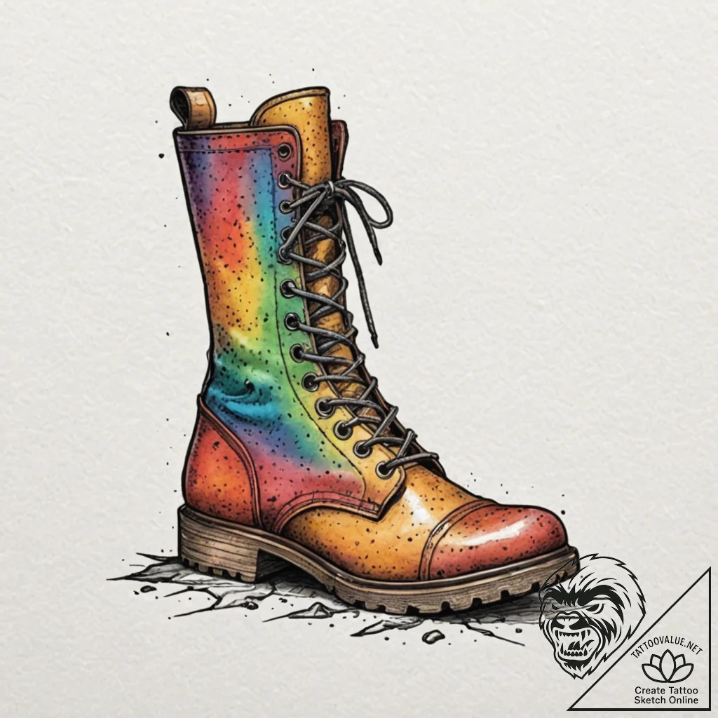 Tattoo design a weathered combat boot with de... - tattoo sketch (№1753082177_0, 21.07.2025 07:16) — tattoovalue.net