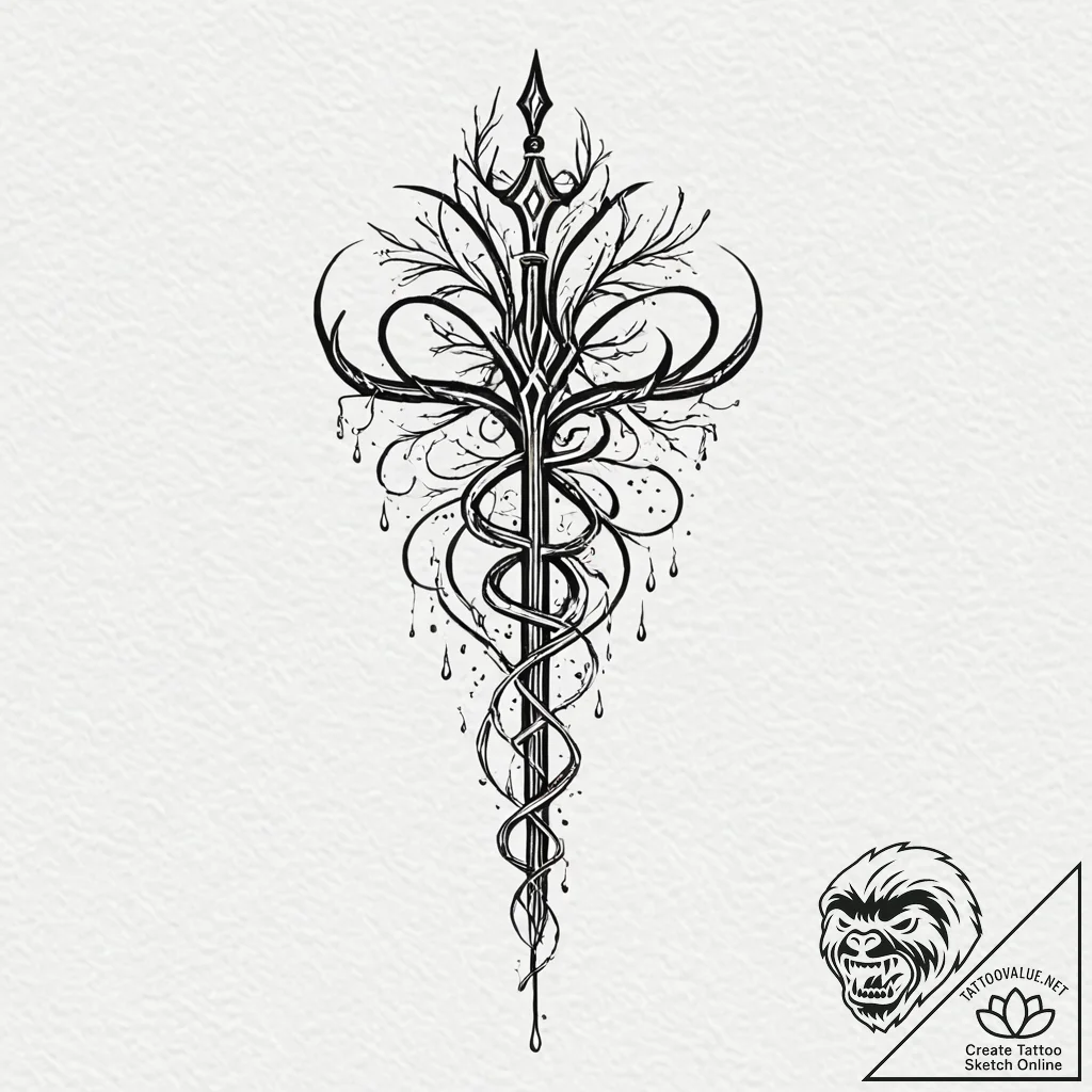 Tattoo sketch: a stylized depiction of veles'... - tattoo sketch (№1753082423_0, 21.07.2025 07:20) — tattoovalue.net