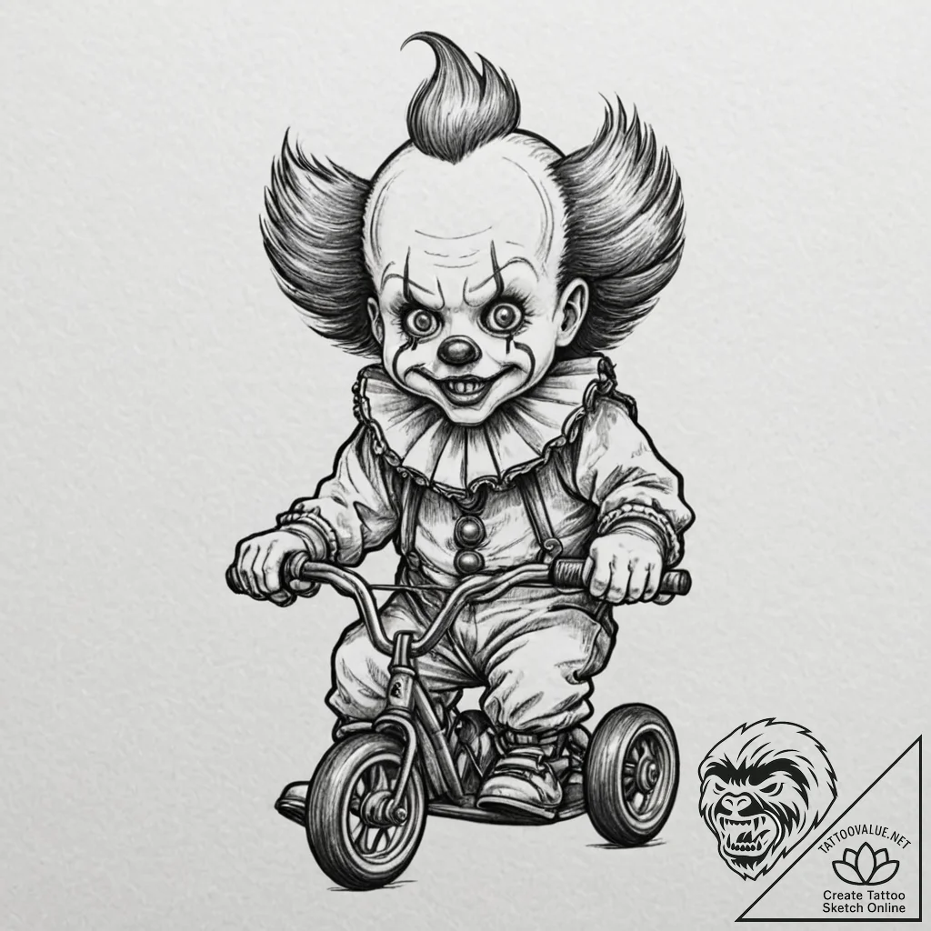 A neo-traditional tattoo of the creepy clown... - tattoo sketch (№1753083125_0, 21.07.2025 07:32) — tattoovalue.net