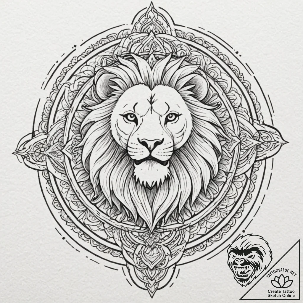 A neo-traditional tattoo of a golden lion, th... - tattoo sketch (№1753083505_0, 21.07.2025 07:38) — tattoovalue.net