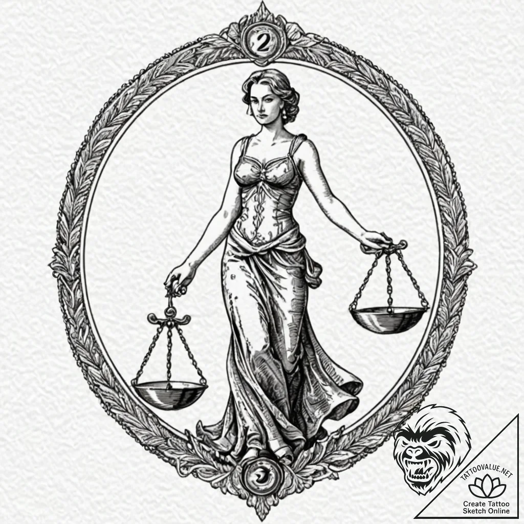 A linework tattoo of the scales of justice, s... - tattoo sketch (№1753083588_0, 21.07.2025 07:39) — tattoovalue.net
