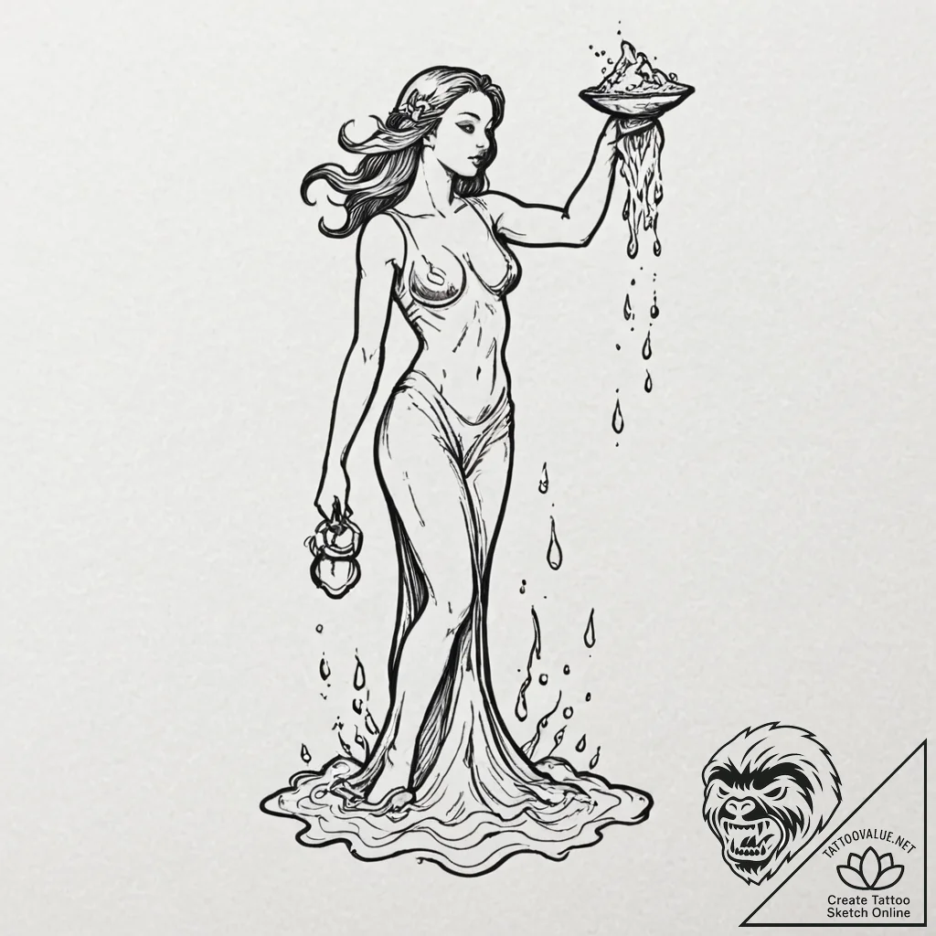 Tattoo sketch a stylized aquarius water-beare... - tattoo sketch (№1753083673_0, 21.07.2025 07:41) — tattoovalue.net