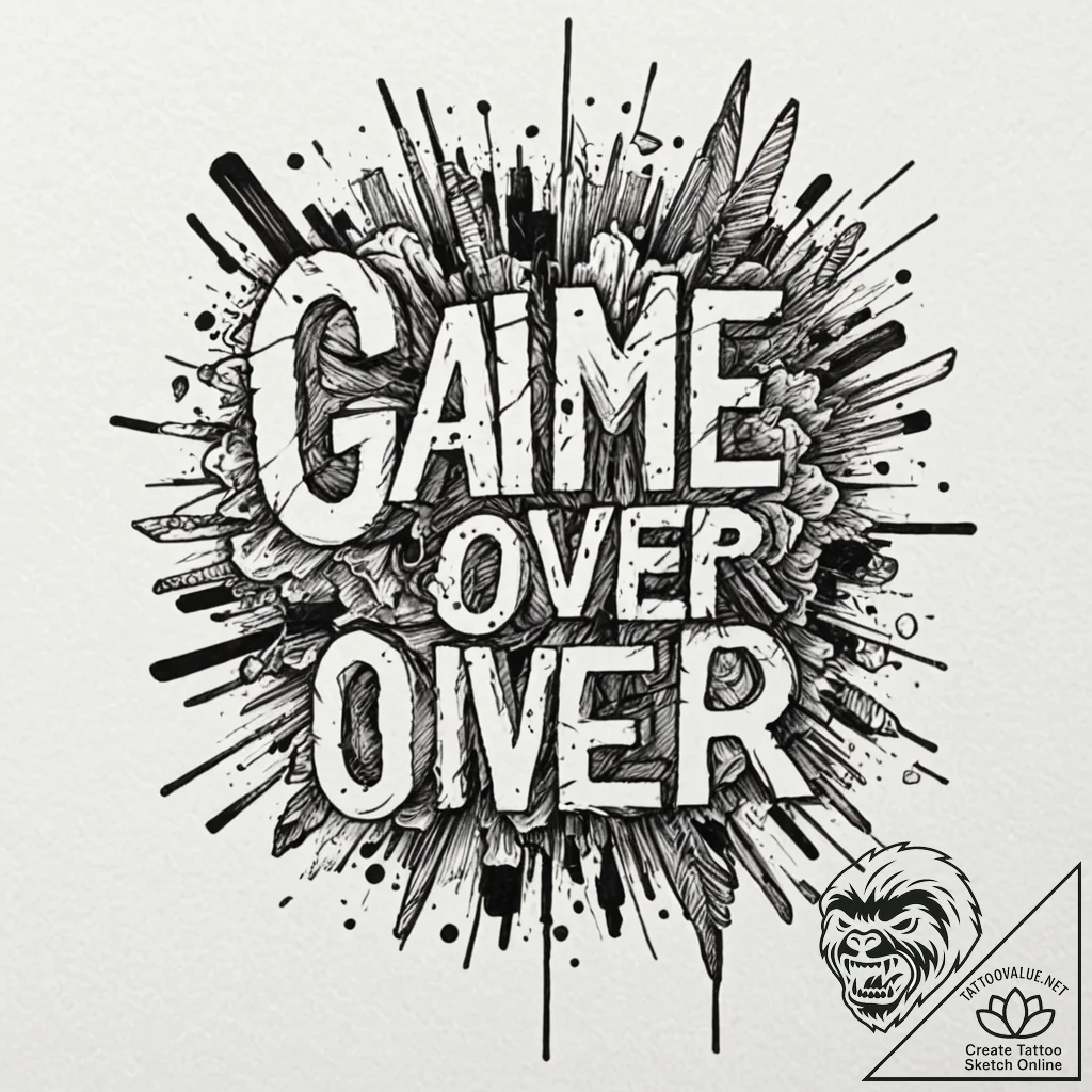 Tattoo design 'game over' with glitching lett... - tattoo sketch (№1753083754_0, 21.07.2025 07:42) — tattoovalue.net