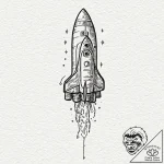 Rocket, tattoo line art, sepia tone sketch, v… – tattoo sketch (№1753085410_0, 21.07.2025 08:10) — tattoovalue.net