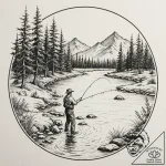 A shot of a fly fisherman casting a line in a… – tattoo sketch (№1753085827_0, 21.07.2025 08:17) — tattoovalue.net