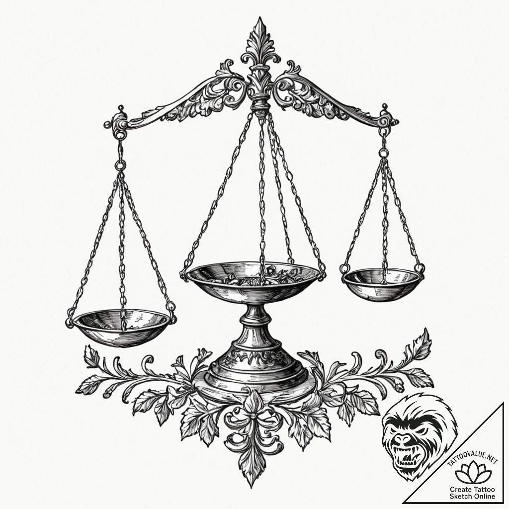 Tattoo sketch libra's scales, intricately det... - tattoo sketch (№1753086489_0, 21.07.2025 08:28) — tattoovalue.net