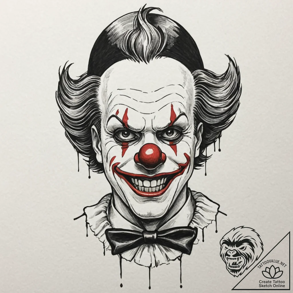 A trash polka portrait of art the clown from... - tattoo sketch (№1753087070_0, 21.07.2025 08:37) — tattoovalue.net