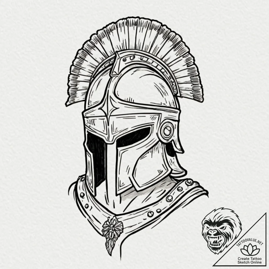 Tattoo design a roman centurion's helmet, sym... - tattoo sketch (№1753087152_0, 21.07.2025 08:39) — tattoovalue.net