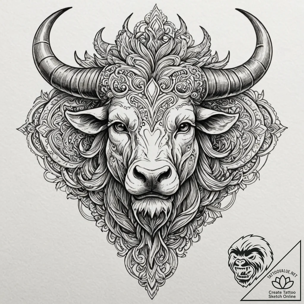 Tattoo sketch a roaring minotaur head, symbol... - tattoo sketch (№1753087483_0, 21.07.2025 08:44) — tattoovalue.net