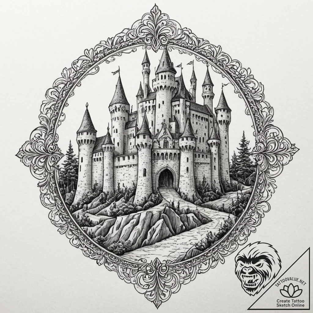 Tattoo sketch a medieval castle wall, strong... - tattoo sketch (№1753087567_0, 21.07.2025 08:46) — tattoovalue.net