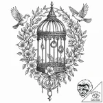 Tattoo sketch a key unlocking a birdcage, wit… – tattoo sketch (№1753088230_0, 21.07.2025 08:57) — tattoovalue.net