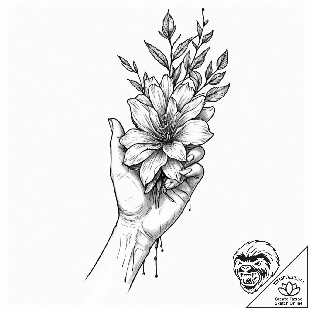 Tattoo sketch: a close-up of marzanna's hand,... - tattoo sketch (№1753088313_0, 21.07.2025 08:58) — tattoovalue.net