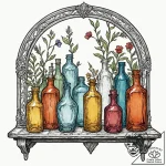 A collection of colorful, vintage glass bottl… – tattoo sketch (№1753088397_0, 21.07.2025 08:59) — tattoovalue.net