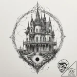A sketch of the twisted, gothic architecture… – tattoo sketch (№1753088480_0, 21.07.2025 09:01) — tattoovalue.net