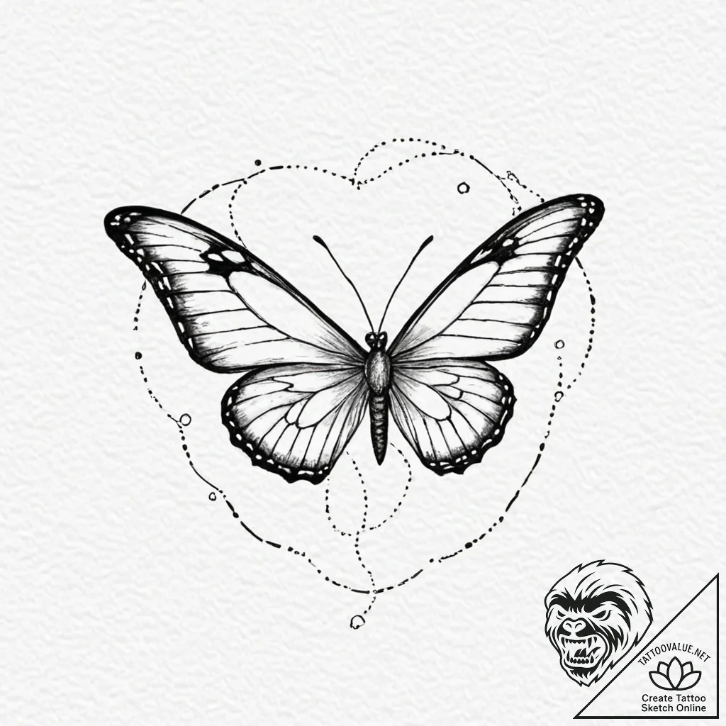 Tattoo design a butterfly in flight, its wing... - tattoo sketch (№1753088895_0, 21.07.2025 09:08) — tattoovalue.net