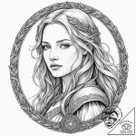 A graphic novel style portrait of a beautiful… – tattoo sketch (№1753090135_0, 21.07.2025 09:28) — tattoovalue.net