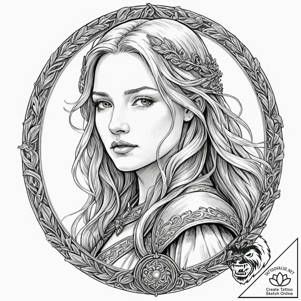 A graphic novel style portrait of a beautiful... - tattoo sketch (№1753090135_0, 21.07.2025 09:28) — tattoovalue.net