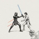 A minimalist tattoo of the lightsaber duel on… – tattoo sketch (№1753090882_0, 21.07.2025 09:41) — tattoovalue.net