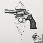 Revolver, tattoo line art, muted color palett… – tattoo sketch (№1753091793_0, 21.07.2025 09:56) — tattoovalue.net