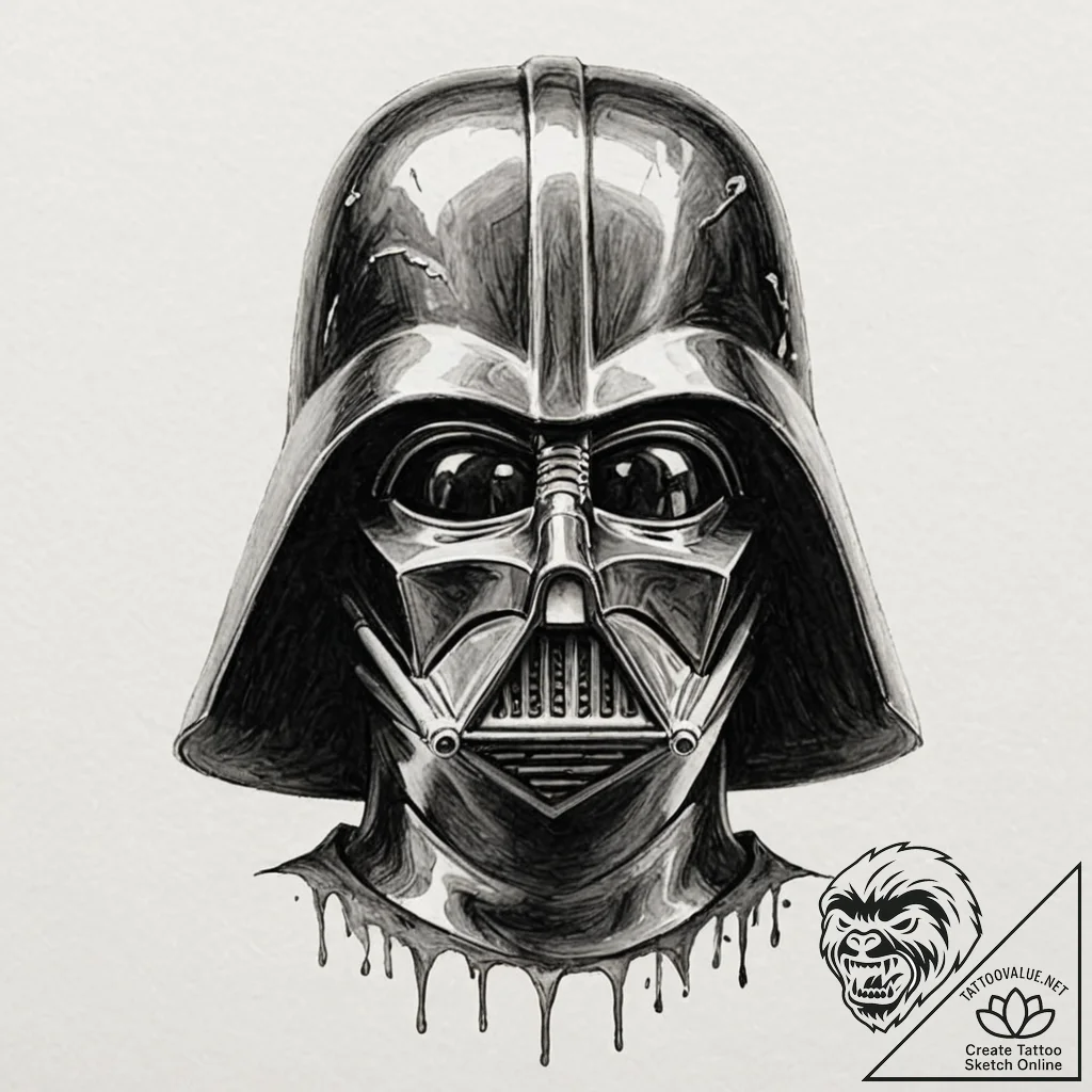 A sketch style portrait of darth vader, half... - tattoo sketch (№1753092209_0, 21.07.2025 10:03) — tattoovalue.net