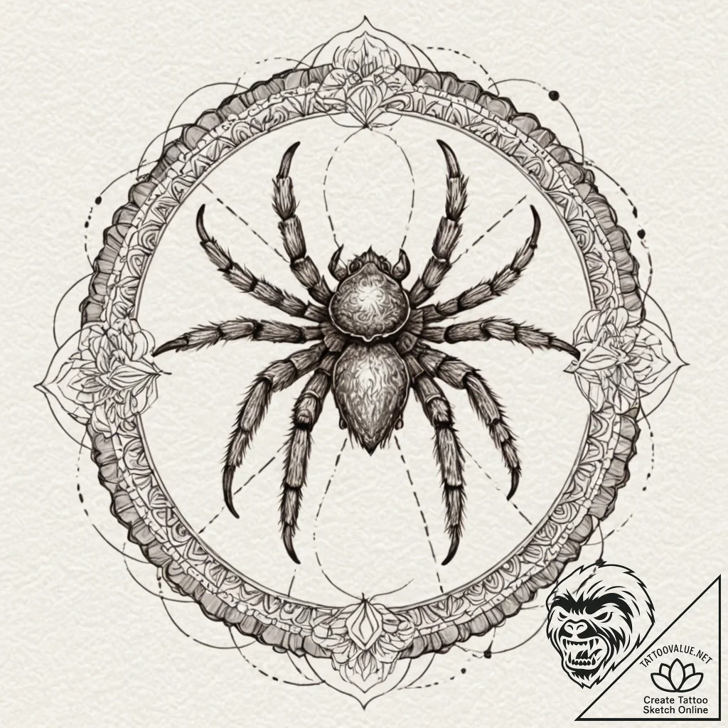 Tarantula, artistic tattoo sketch, geometric... - tattoo sketch (№1753092625_0, 21.07.2025 10:10) — tattoovalue.net