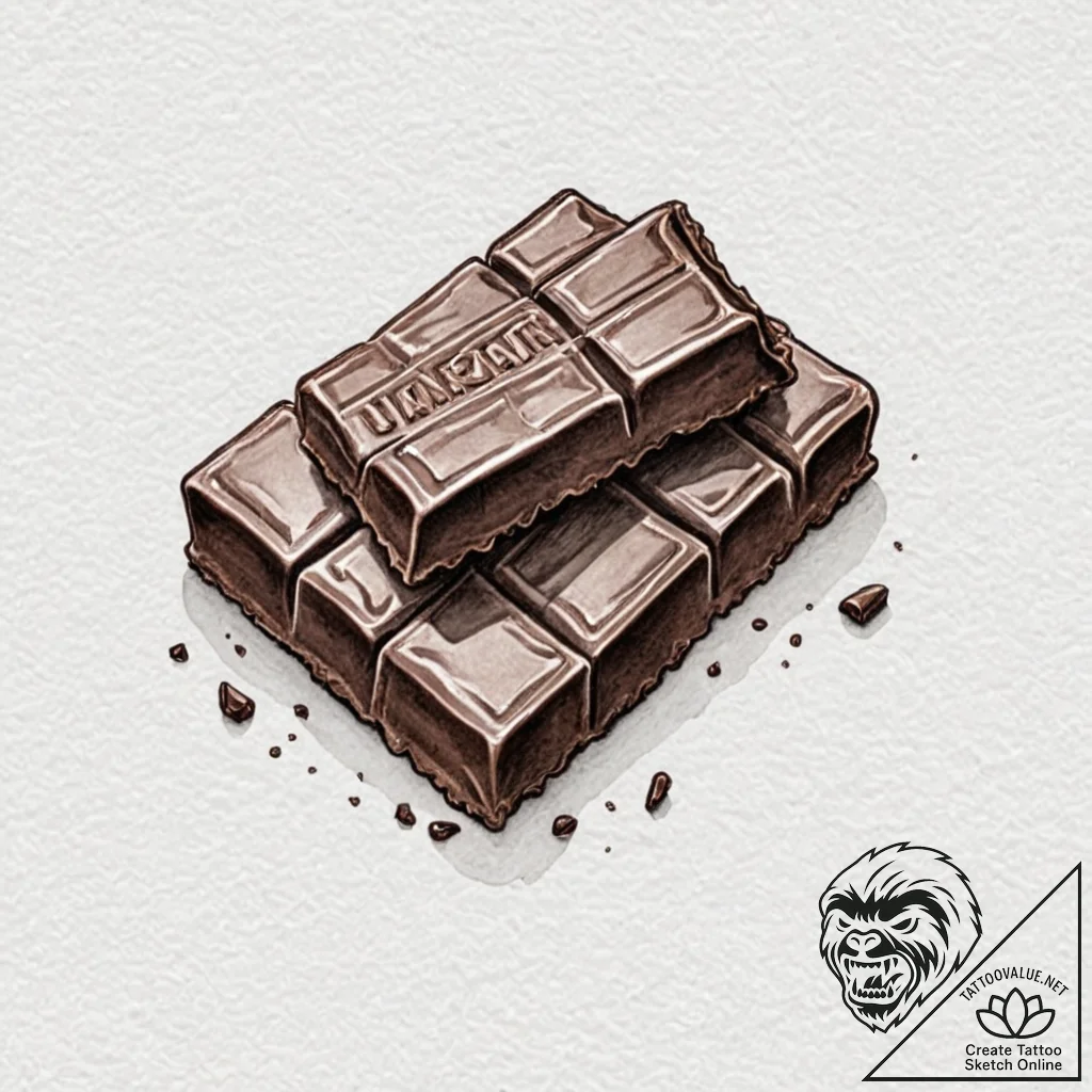 A close-up of a chocolate bar with one square... - tattoo sketch (№1753092873_0, 21.07.2025 10:14) — tattoovalue.net