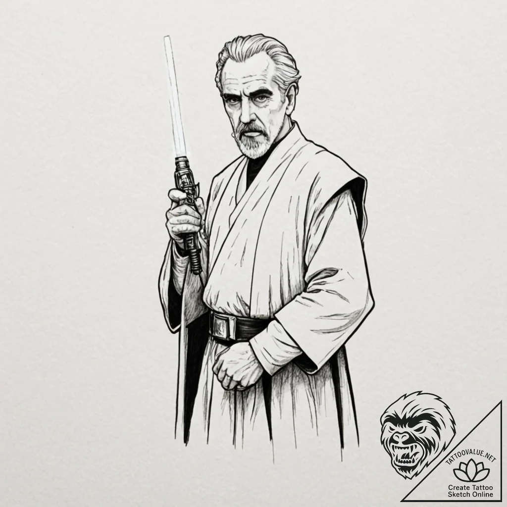 A sketch of count dooku, looking arrogant, wi... - tattoo sketch (№1753092956_0, 21.07.2025 10:15) — tattoovalue.net