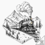 A powerful steam locomotive chugging through… – tattoo sketch (№1753093039_0, 21.07.2025 10:17) — tattoovalue.net
